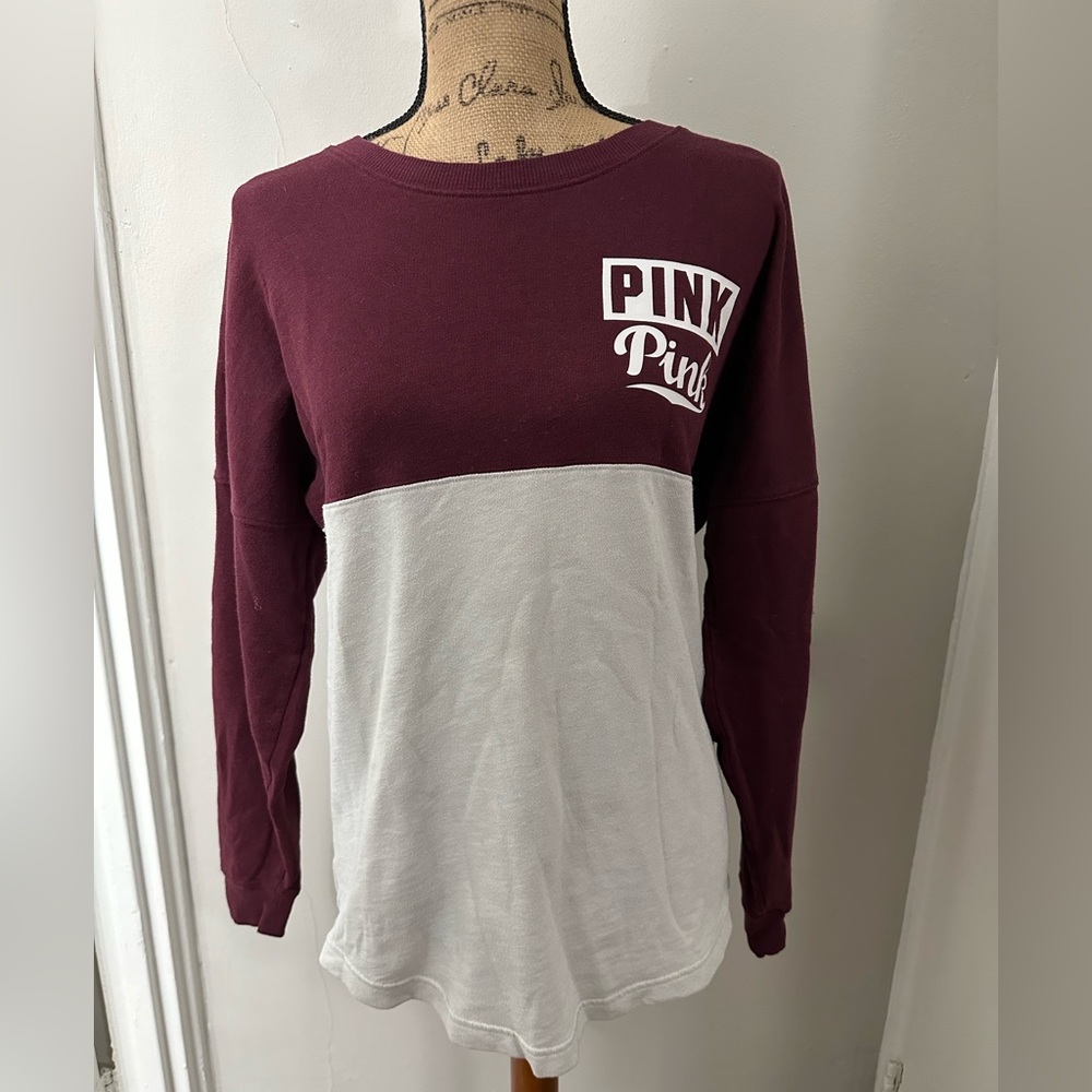 Burgundy/White long sleeve tee-PINK